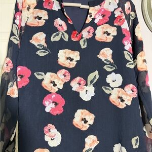 CAbi Floral Blouse - Navy and Pink